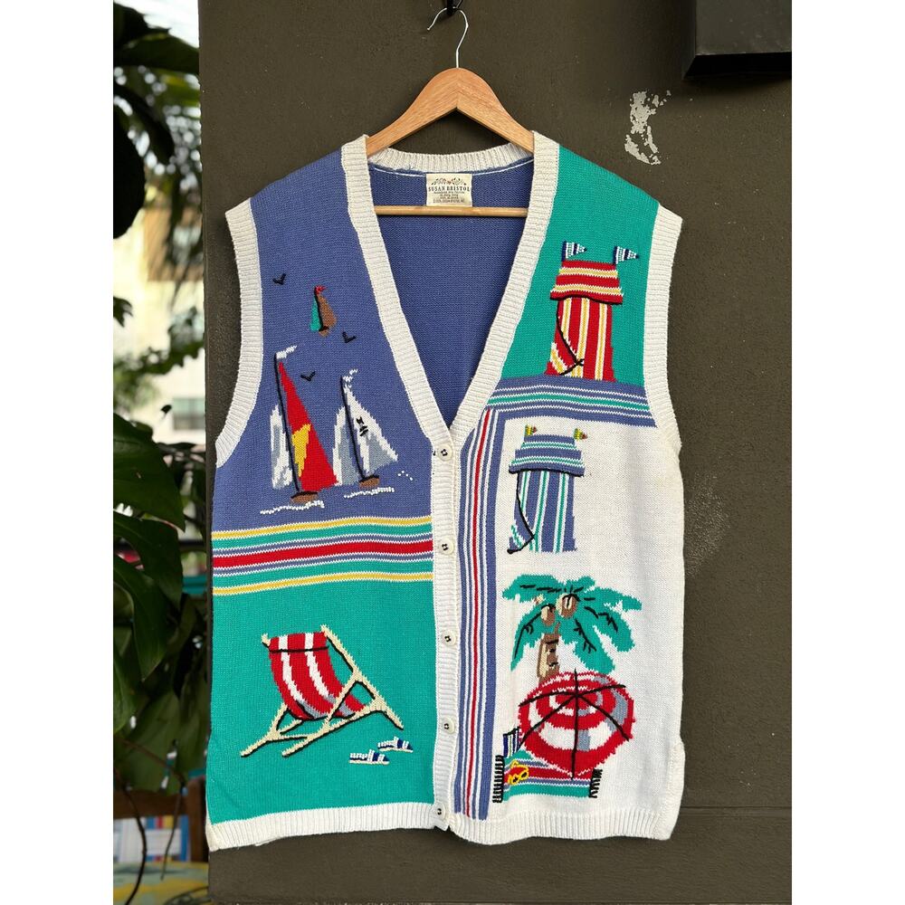 Vintage Y2K Susan Bristol Women’s Medium Ramie Cotton Knitted Sweater Vest Beach